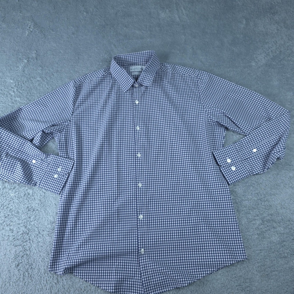 Mizzen+Main Shirt Mens Medium Blue Gingham Leeward Dress Shirt Standard Fit